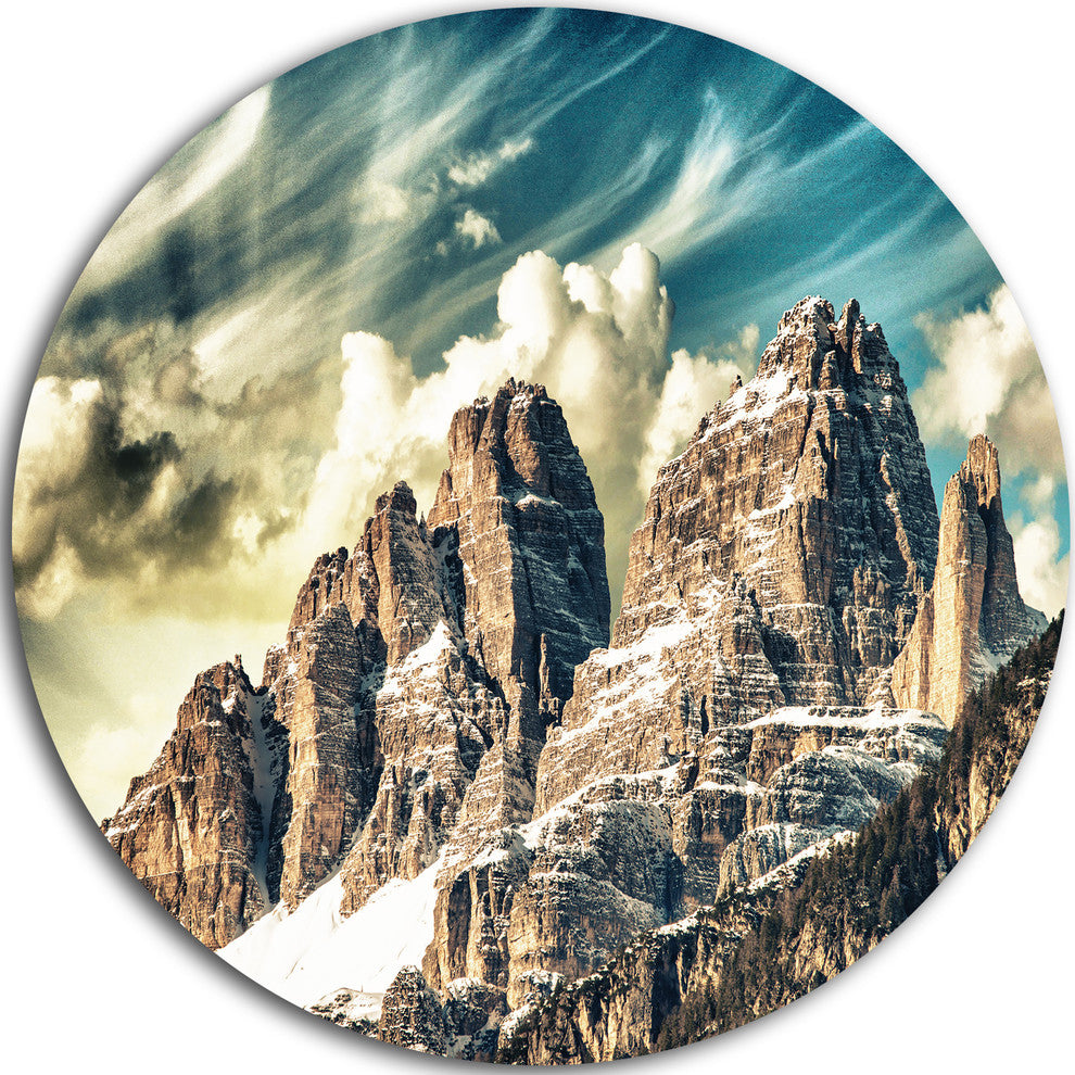 High Peaks Of Dolomites, Landscape Photo Large Disc Metal Wall Art, 23"