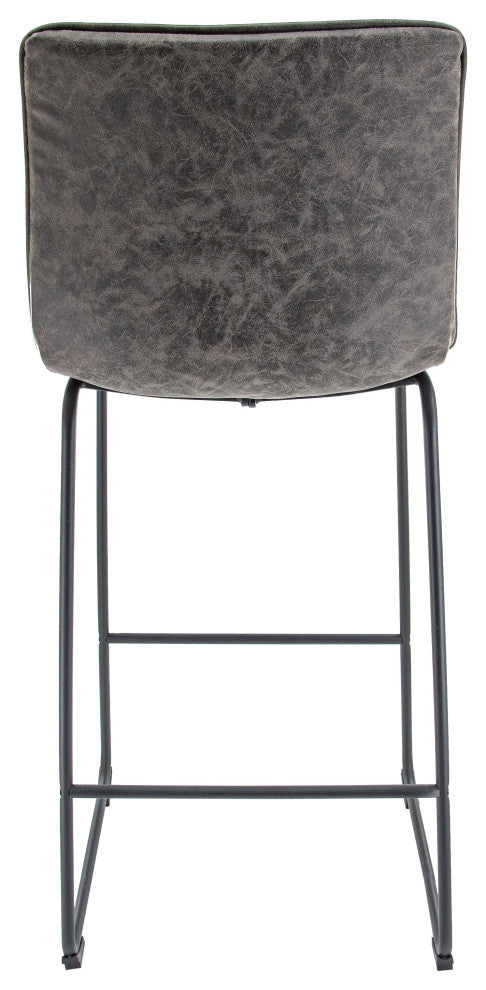 LeisureMod Brooklyn Modern Leather Bar Stool With Footrest, Gray