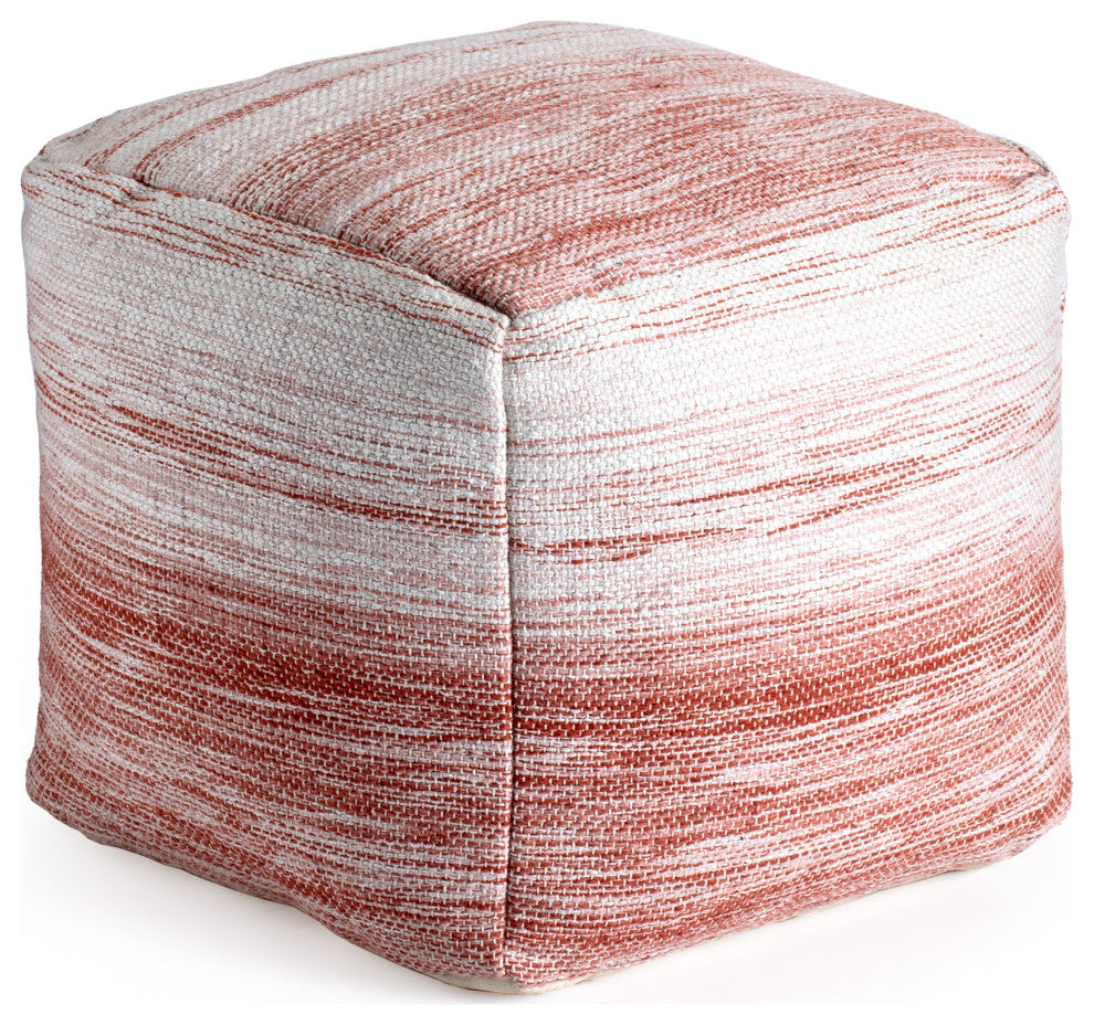 Caledonia 20" x 20" x 20" Red and Ivory Pouf