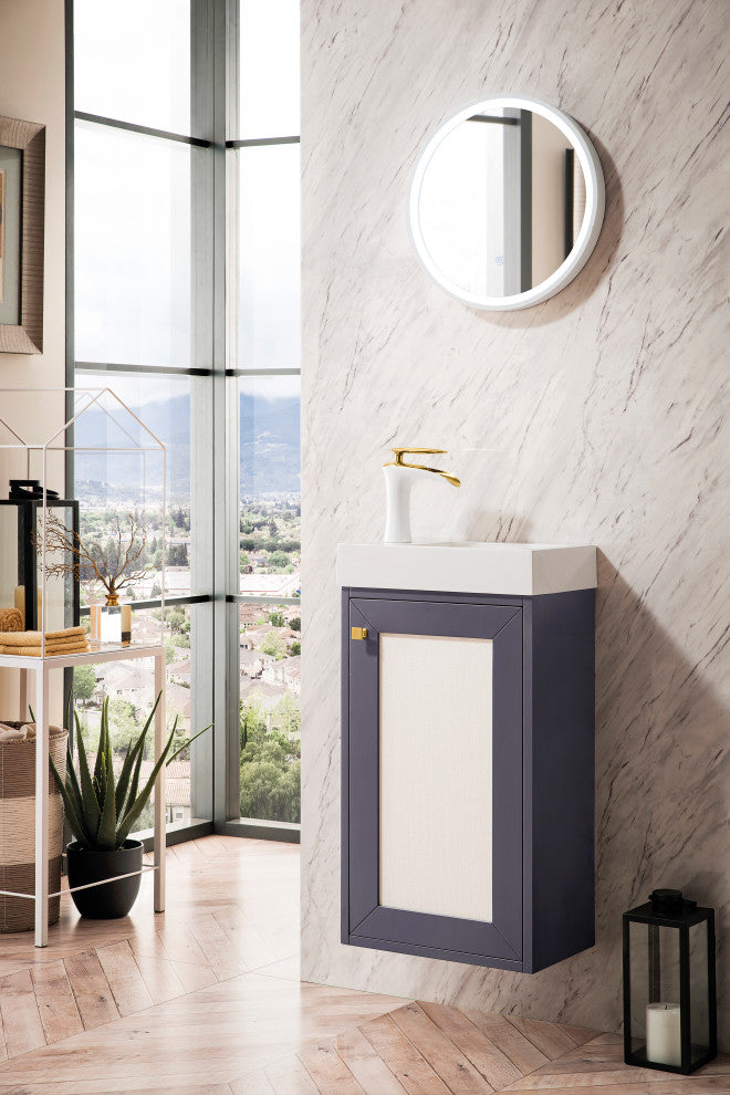 Chianti 16" Vanity, Mineral Gray, White Glossy Resin Countertop