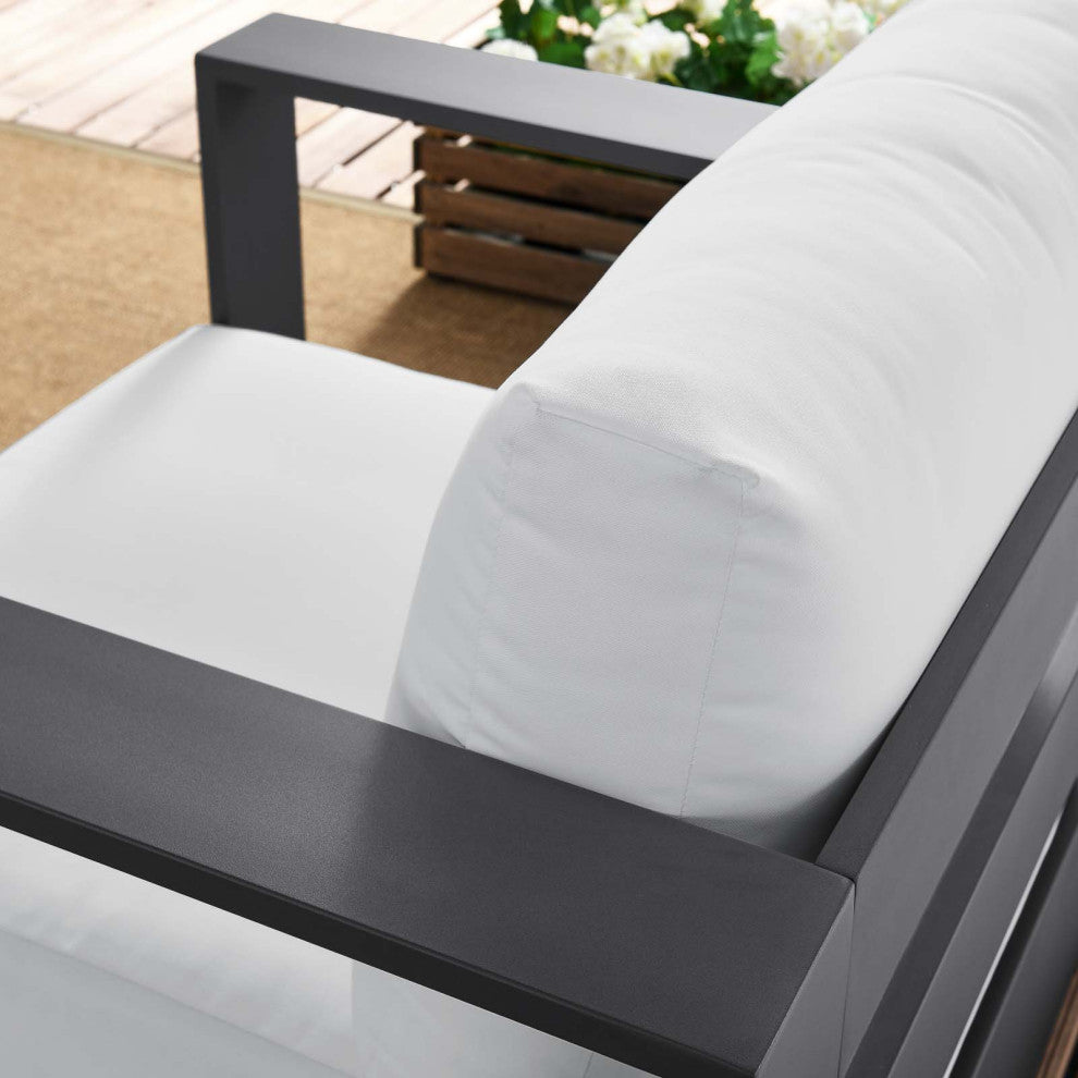Lounge Chair Armchair, White, Aluminum, Modern, Outdoor Patio Hospitality