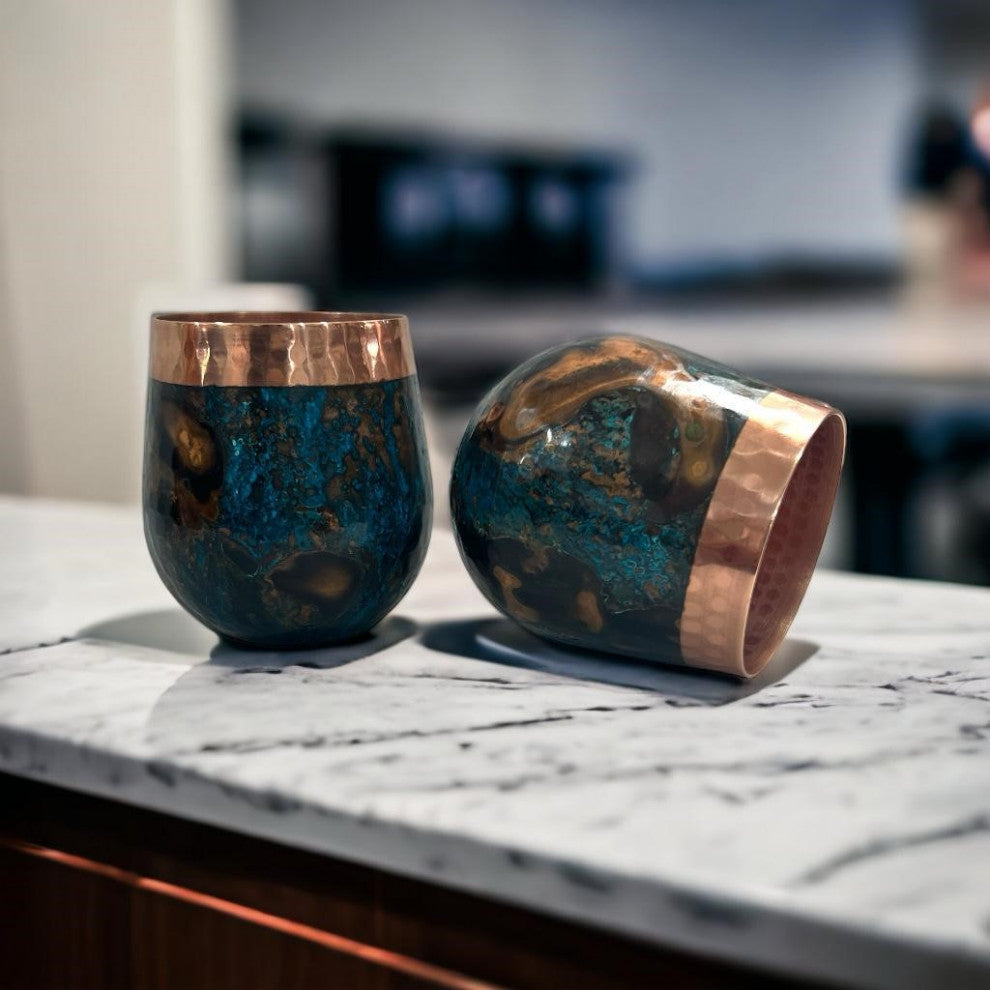 Set of 1 Copper Pitcher & 2 Marbled Tumblers