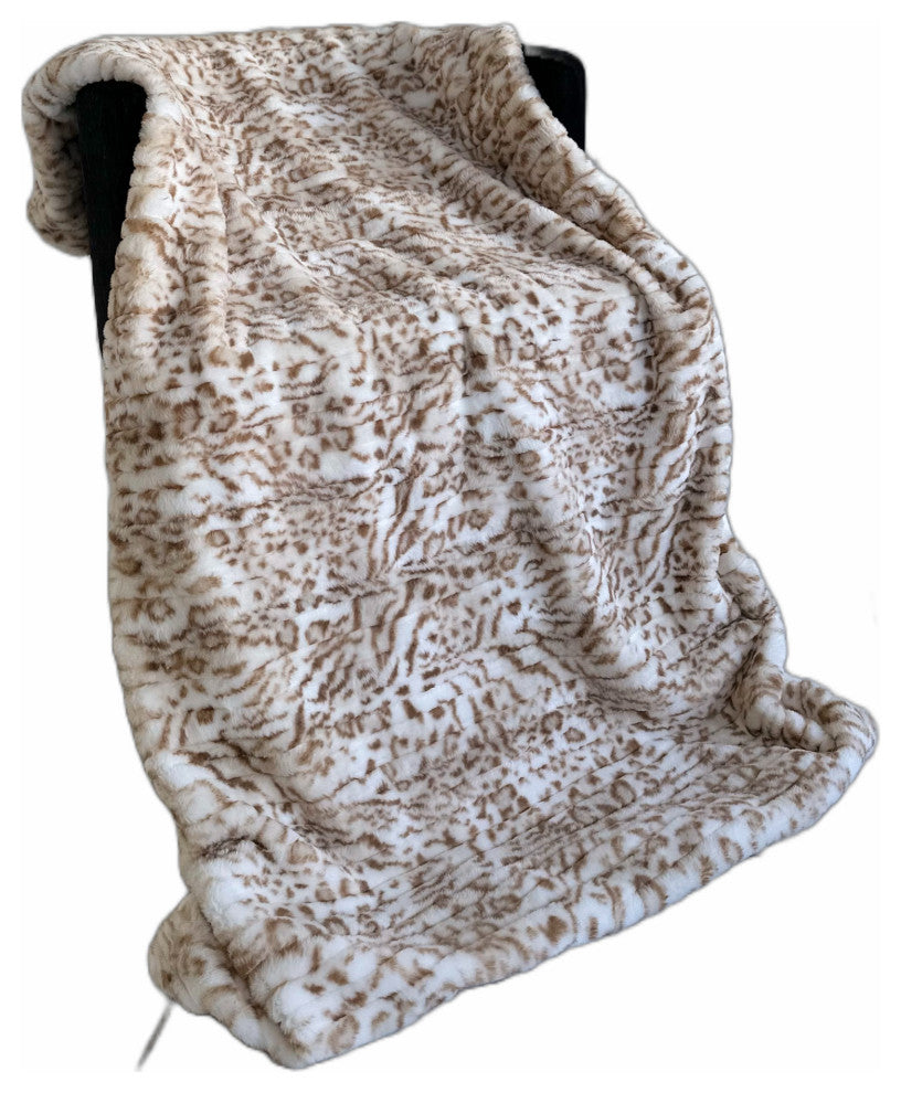 Plutus Light Brown Luxe Lash Faux Fur Throw Blanket, 70"L x 90"W Twin