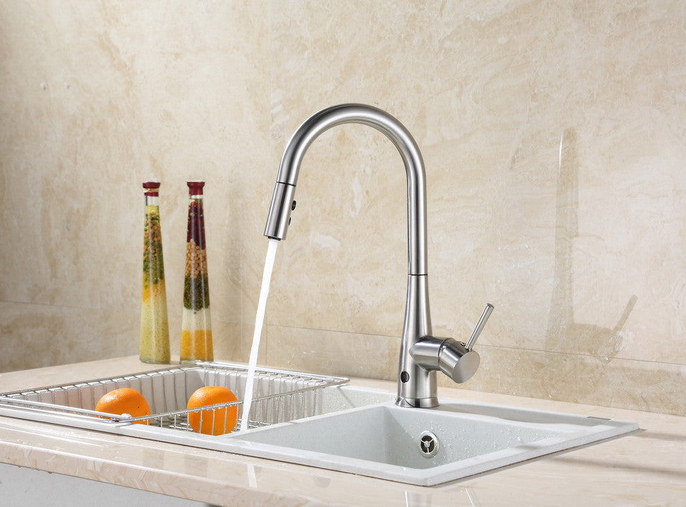Runfine Hands Free Single-Handle, Pull-Down Sprayer Kitchen Faucet, Nickel