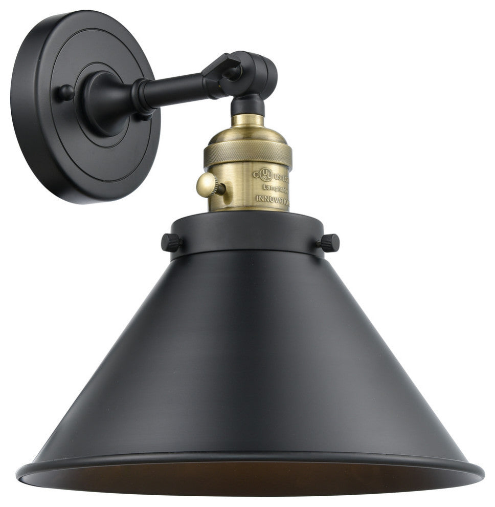 Briarcliff 1-Light LED Sconce, Black Antique Brass, Shade: Matte Black