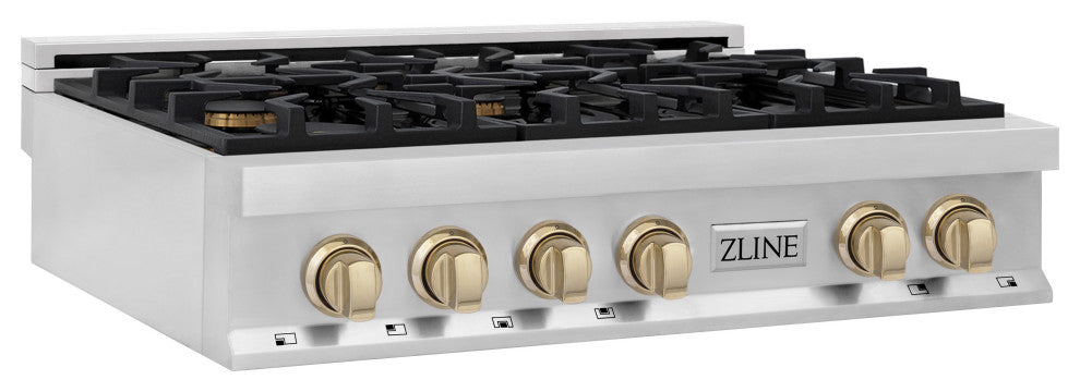 ZLINE 36" Rangetop, Stainless Steel With Gold Accents, RTZ-36-G
