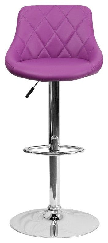 Estella Lily Low-Back Purple Vinyl Swivel Bucket Adjustable Barstool