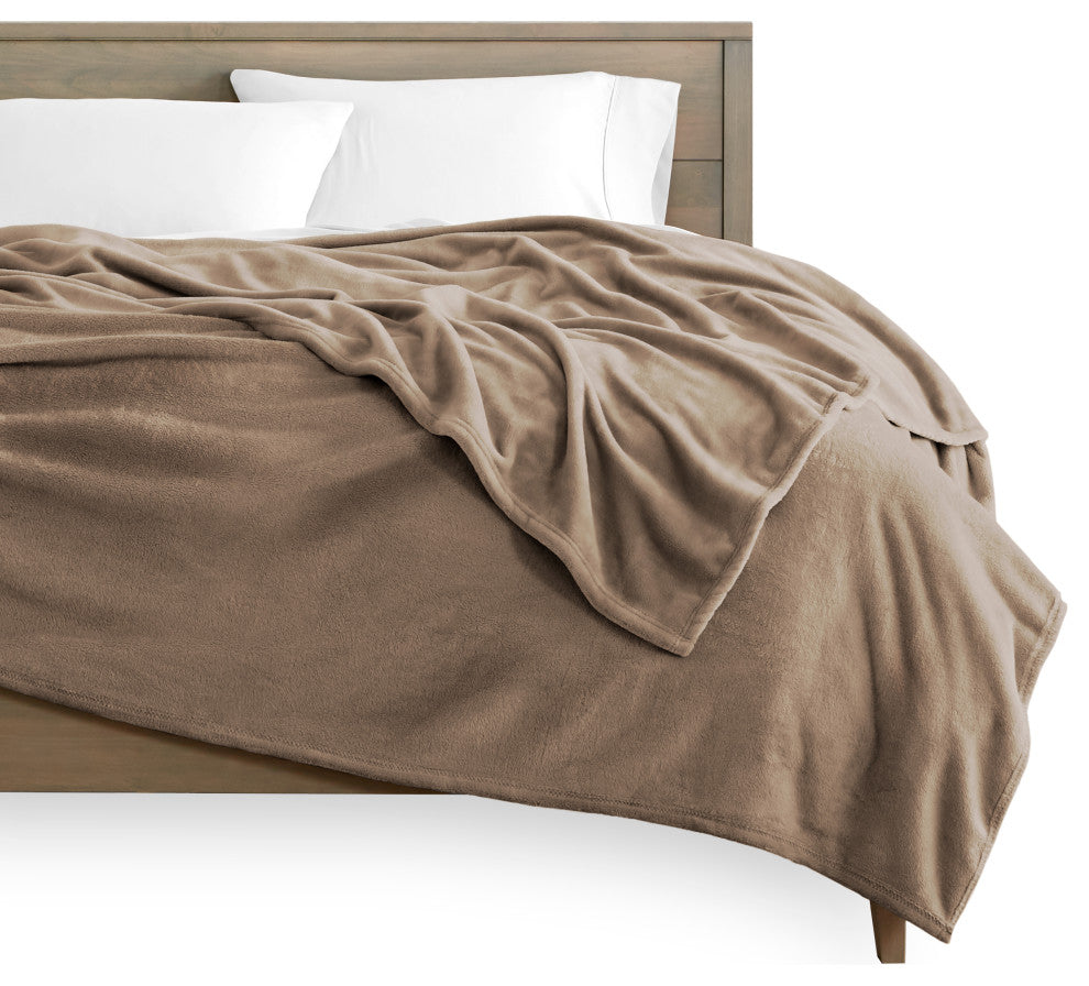 Bare Home Microplush Fleece Blanket, Taupe, King