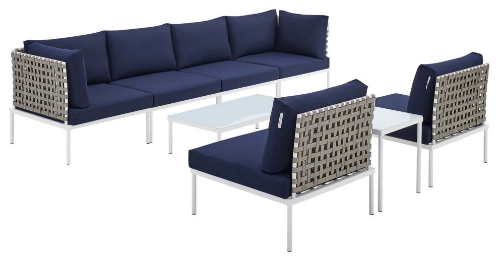 Harmony 8-Piece Sunbrella Basket Weave Outdoor Patio Aluminum Sectional Sofa Set