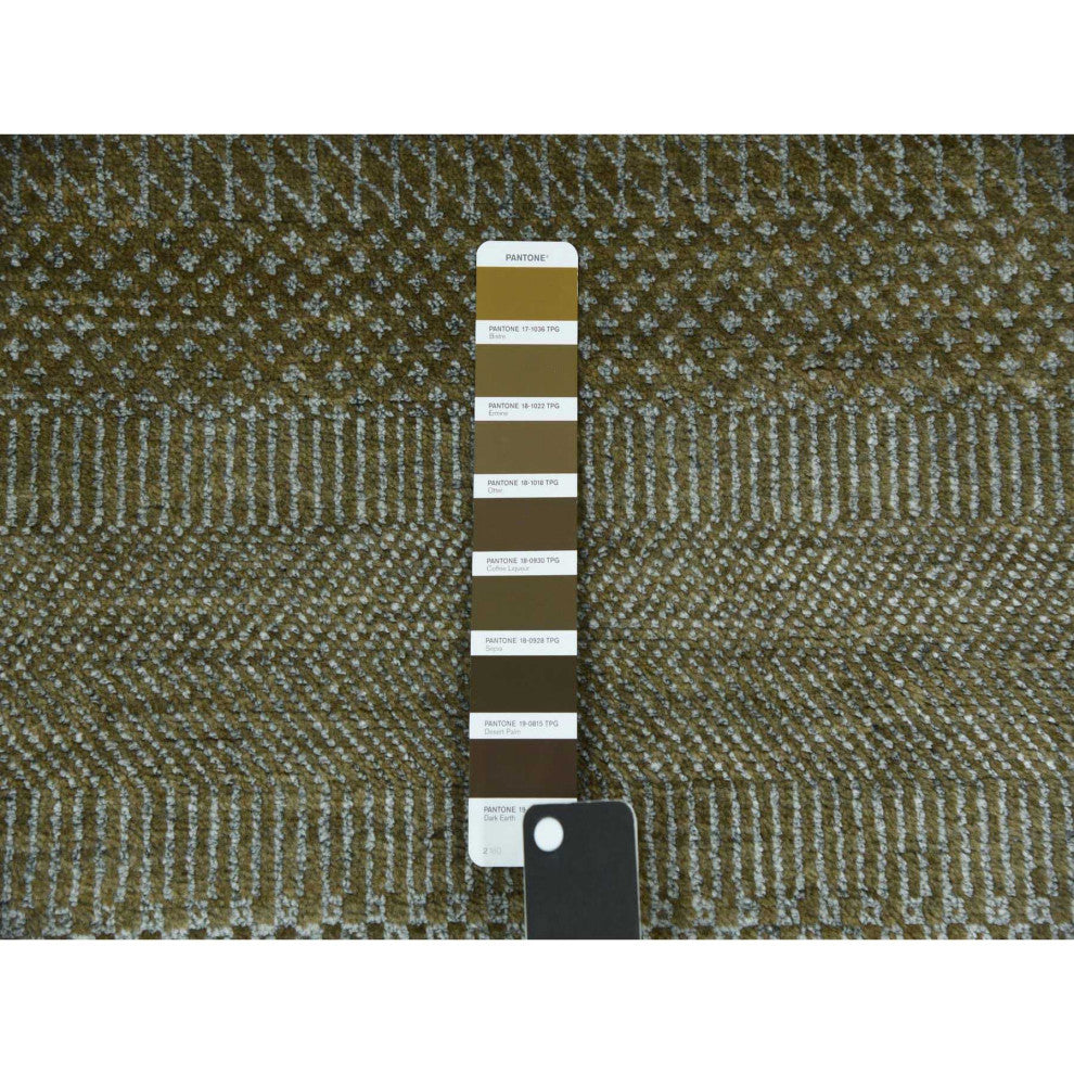 Golden Brown, Wool and Silk Hand Knotted, Grass Design, Rug, 3'0"x5'2"