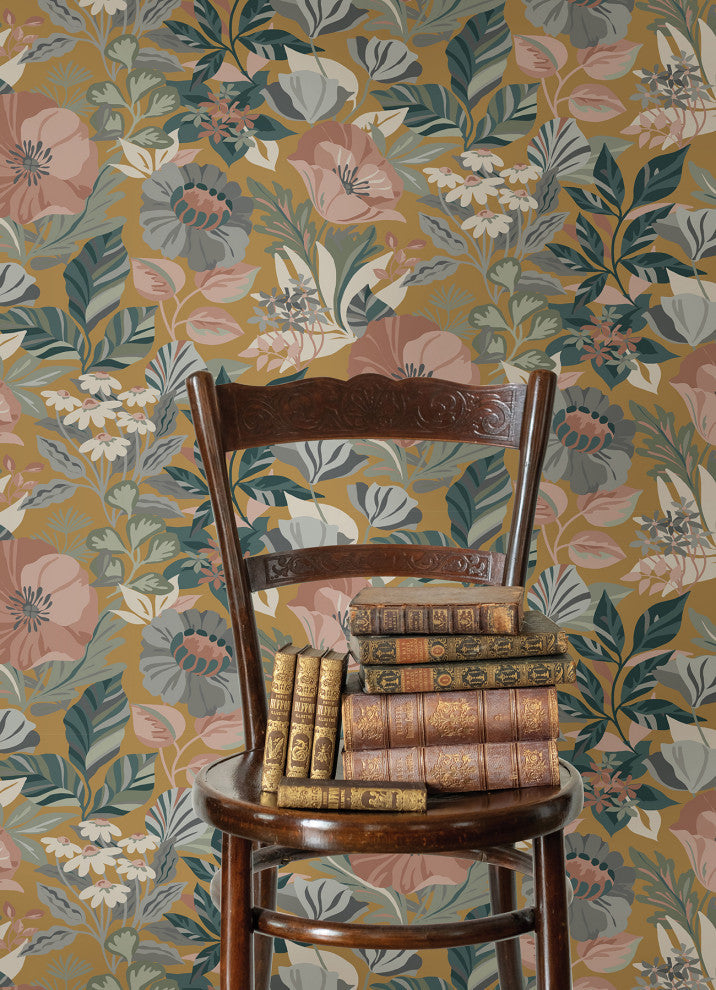 Poppy Fields Mustard Peel and Stick Wallpaper