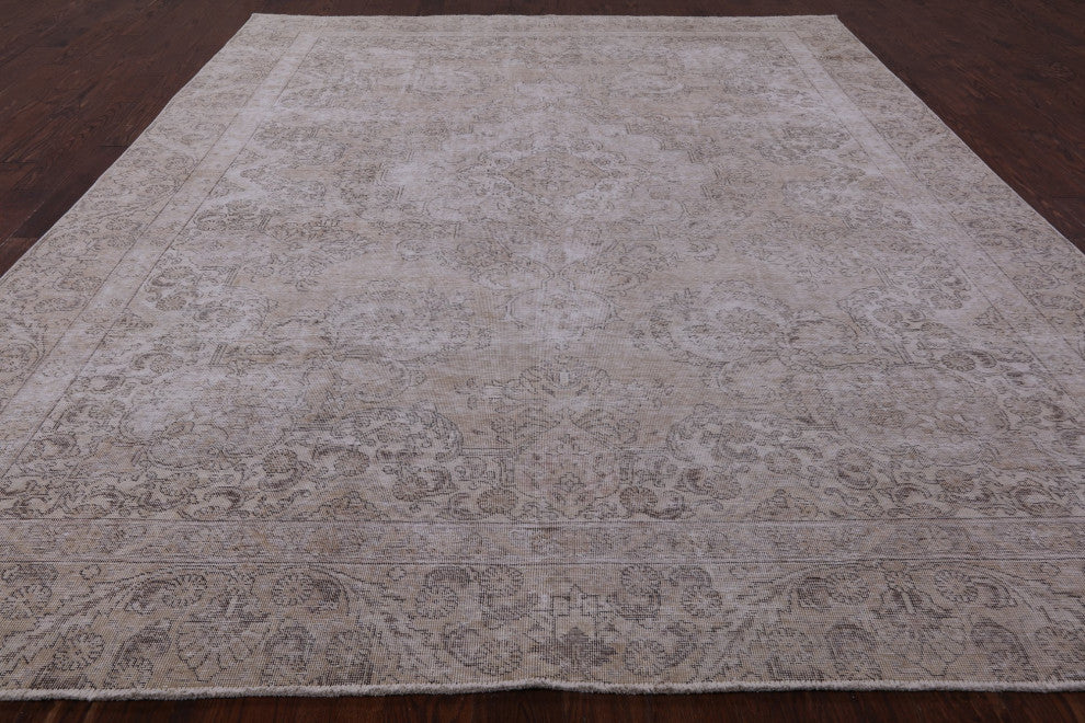 9' 1" X 11' 8" Handmade Persian Vintage White Wash Rug Q4633