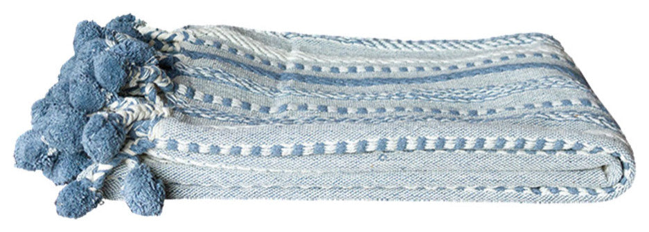 Azul Hand-Loomed Cotton Pom-Pom Throw