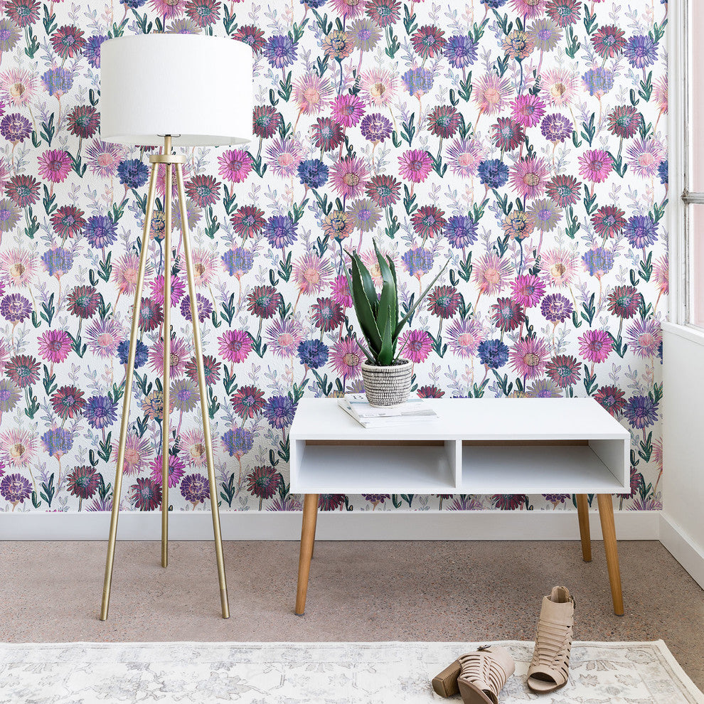 Deny Designs Schatzi Brown Gillian Floral White Wallpaper, Pink, 2'x4'