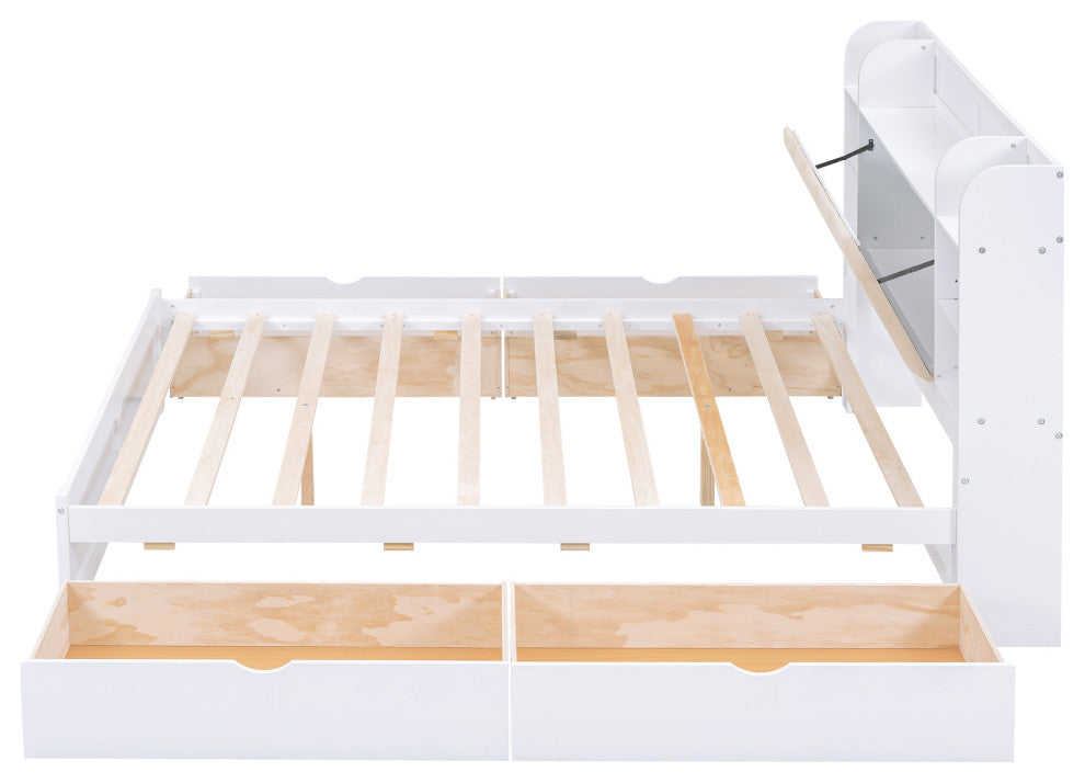 Gewnee Wood Queen Size Platform Bed with Storage Headboard