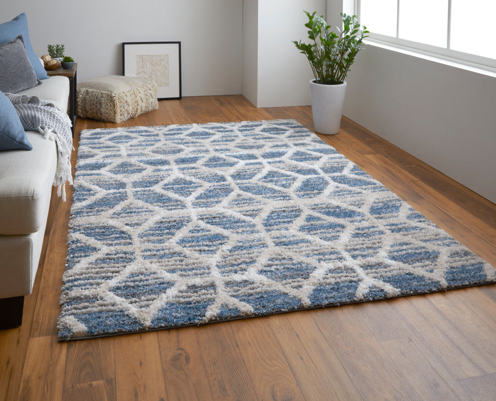 Weave & Wander Caide Contemporary Rug, Blue, 10'x14'