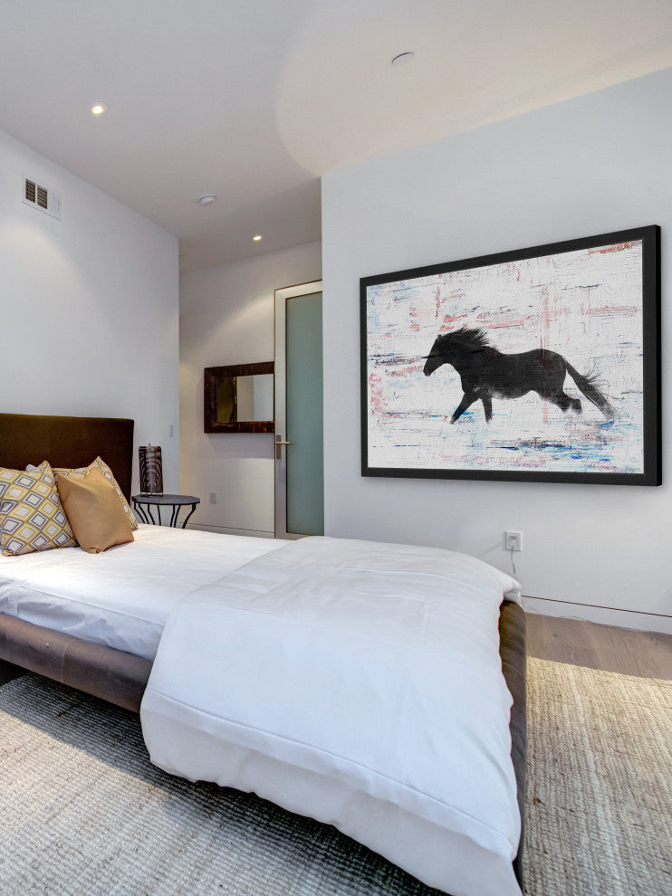 Parvez Taj "Black Horse Stride" Framed Painting Print, 18"x12"