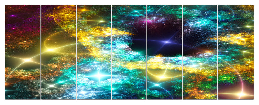 Golden Cosmic Black Hole, Abstract Art on Canvas, 83"x32", 7 Panels