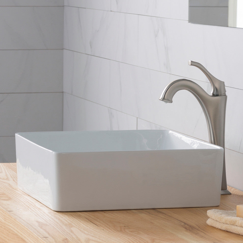 Viva Ceramic Square Vessel Bathroom Sink, White