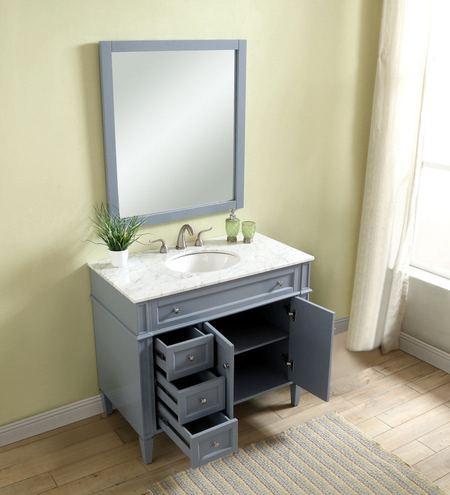 Home Living Vanity with Carrara White Marble Countertop, Gray, 40", Single Sink