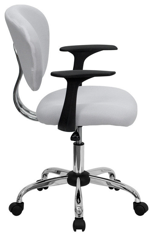 Mid-Back Mesh Swivel Task Chair with Chrome Base and Arms, White