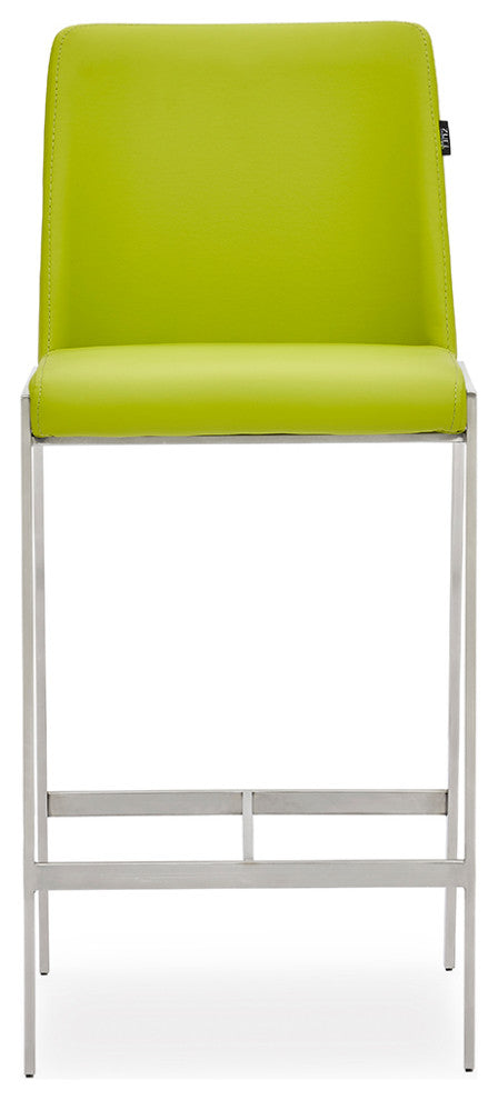 Eliza Leatherette Counter Stool With Polished Stainless Steel Legs, Lime Green