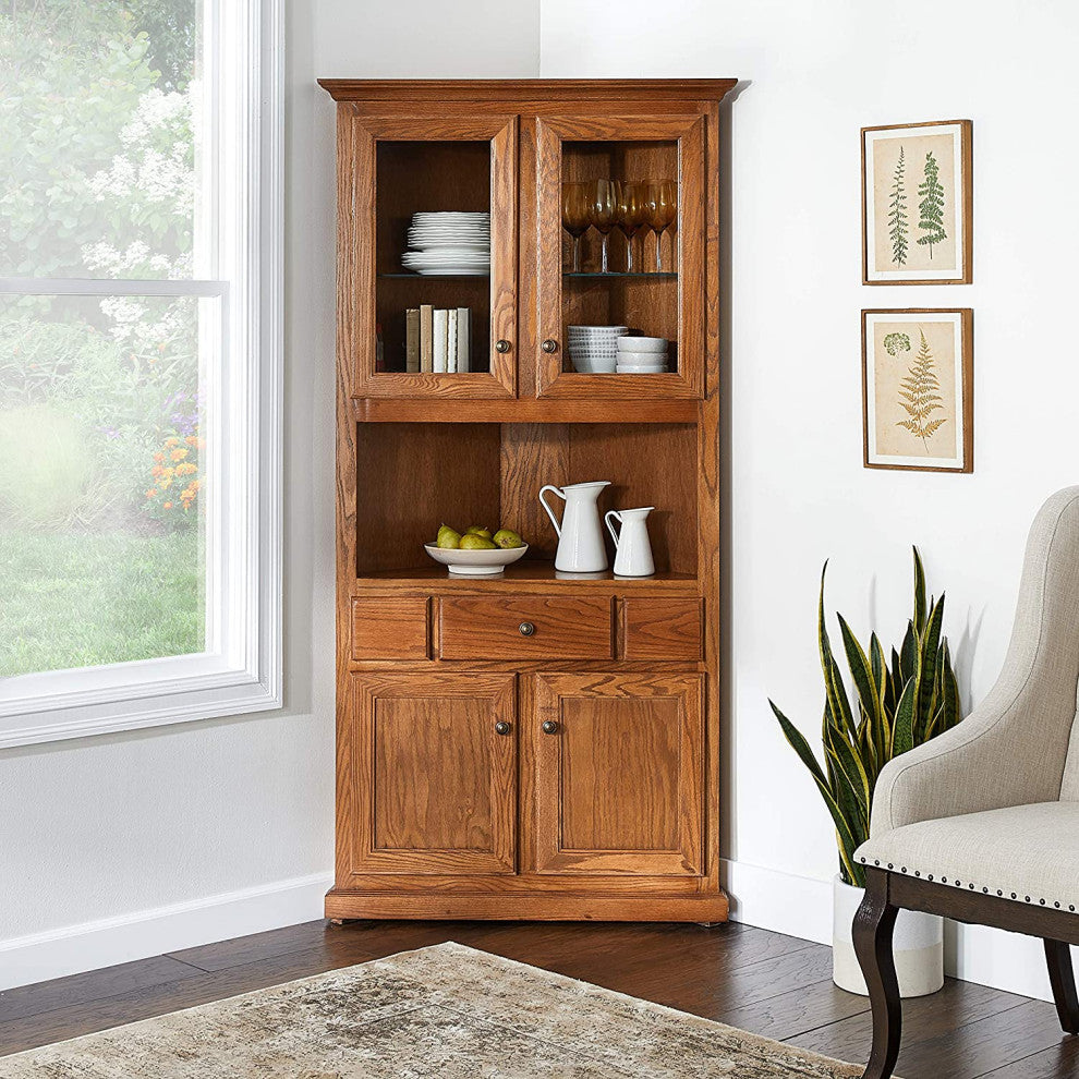 Eagle's Classis Oak Corner Dining Hutch/Buffet, Medium Oak