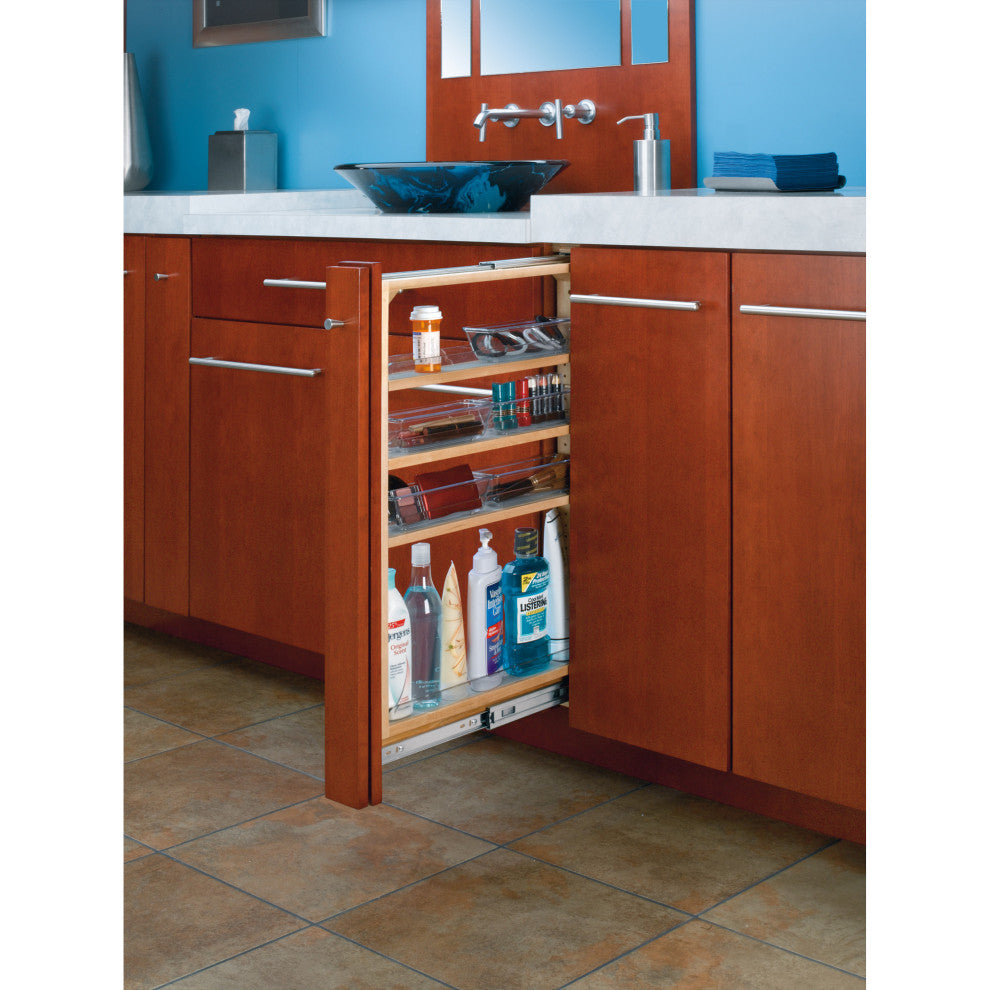 Wood Vanity Base Filler Pull Out Organizer for New Cabinets With Soft Close, 3"W