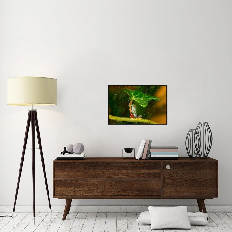"Ohh Noo - Its Raining" Framed Canvas Giclee by Kutub Uddin, 31x21"