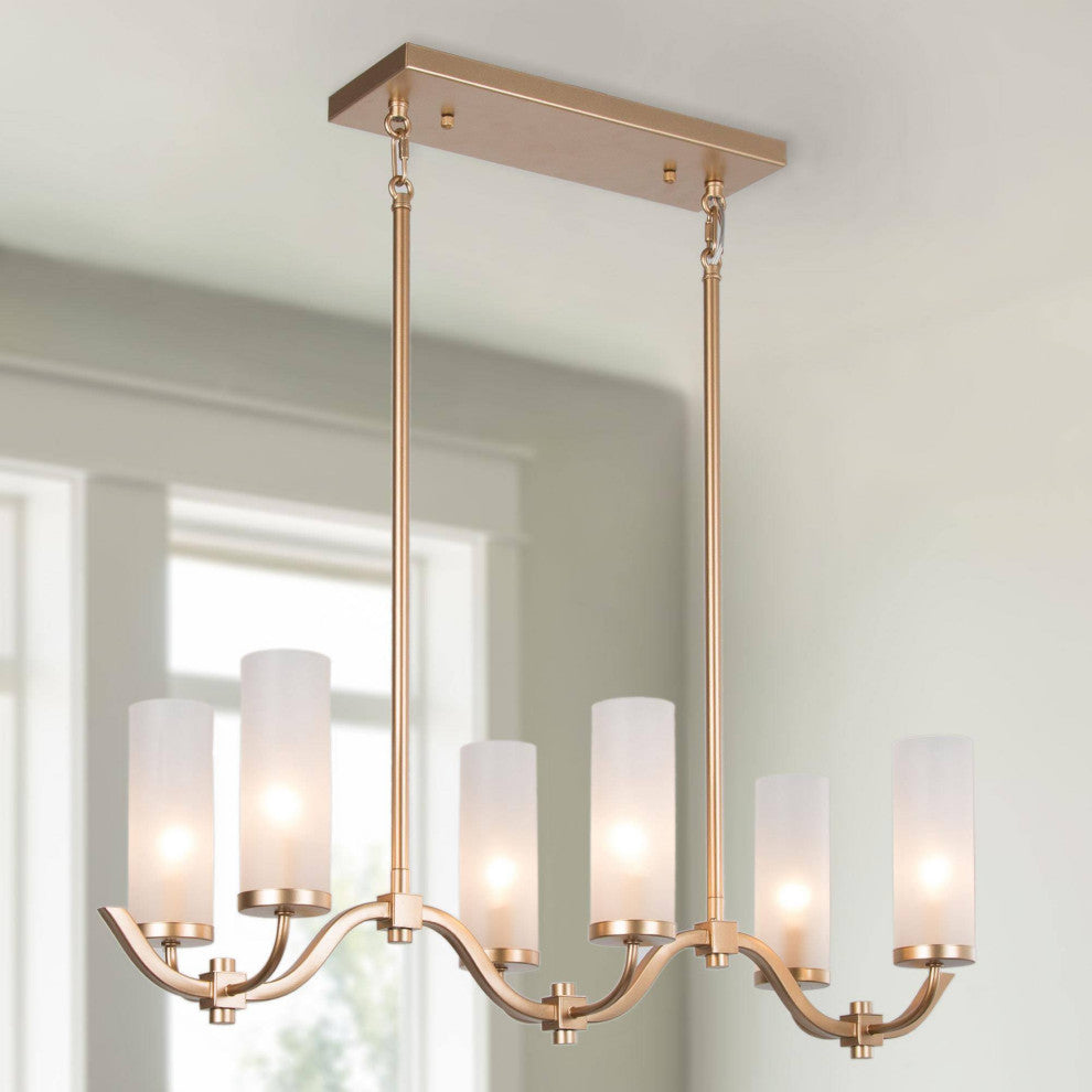 LNC 6-Light Modern Gold and Frosted Glass Linear Pendant for Kitchen