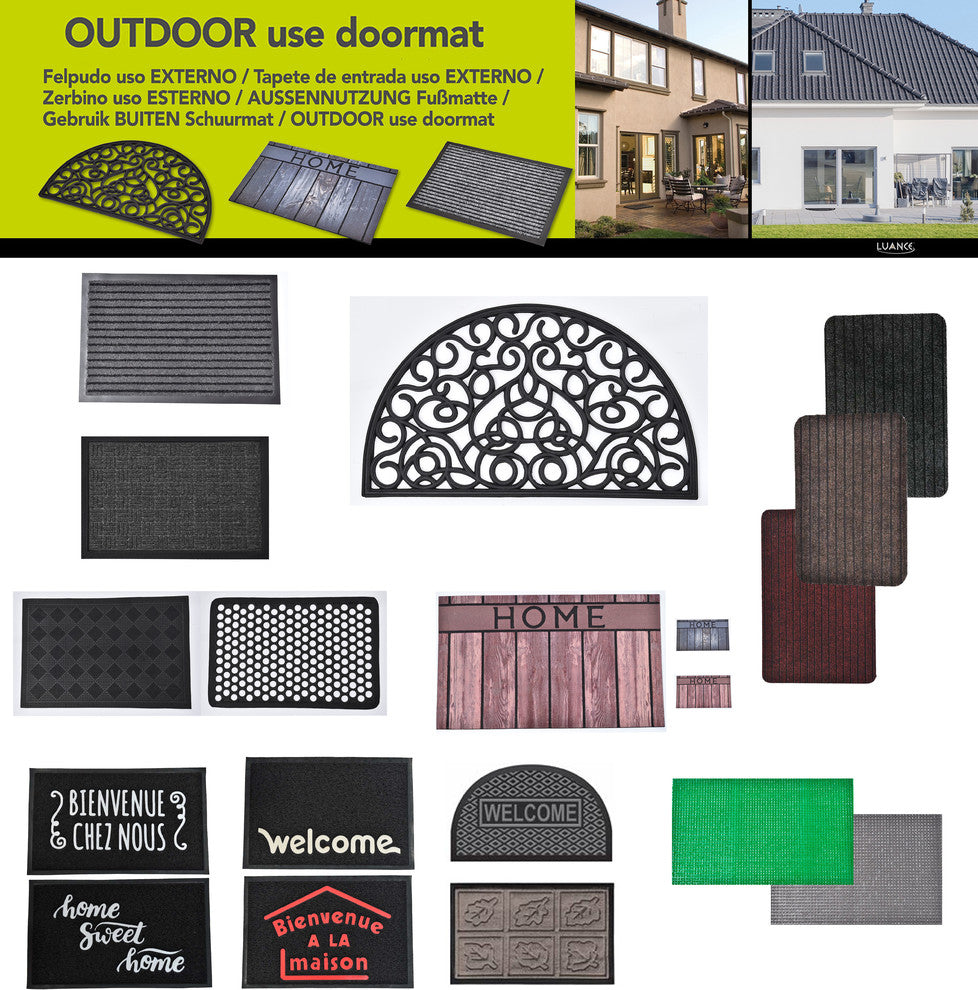 Outdoor Front Door Mat Drew Checkerboard Rubber Rug 24x16 Black
