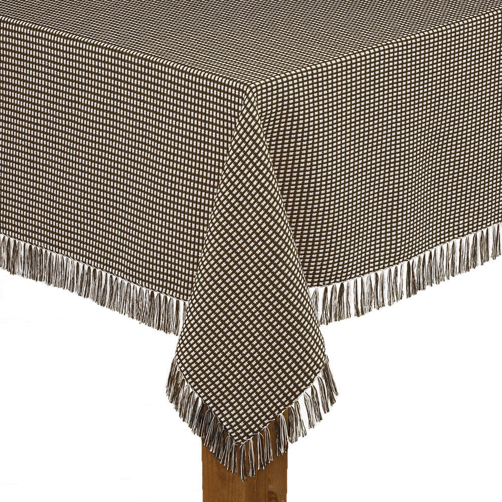 Homespun Fringed 100% Cotton Tablecloth, Chocolate, 60"x84"