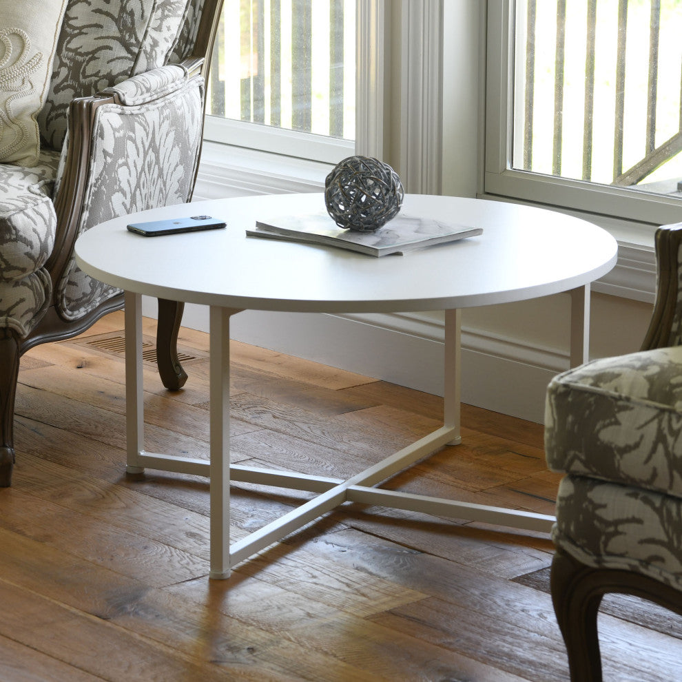 Jamestown Round Coffee Table Scandinavian White and White Metal