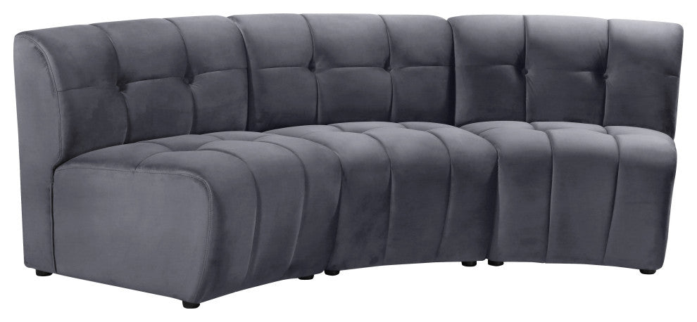 Limitless Velvet Upholstered 3-Piece Modular Sectional, Gray