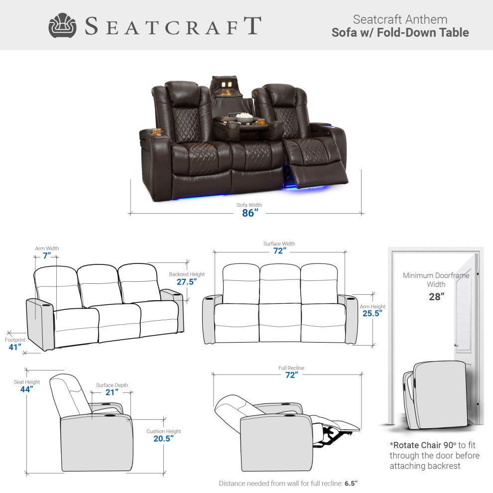 Seatcraft Anthem Home Theater Seating, Brown, Sofa and Loveseat