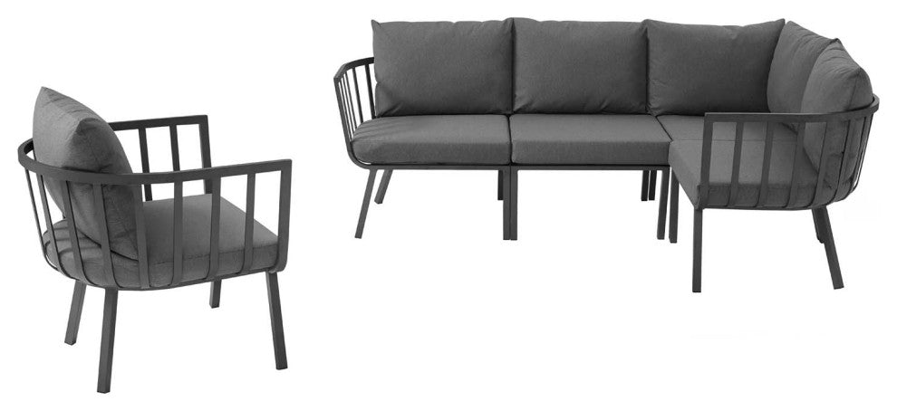 Lounge Sectional Sofa Chair Set, Aluminum, Metal, Gray, Modern, Outdoor