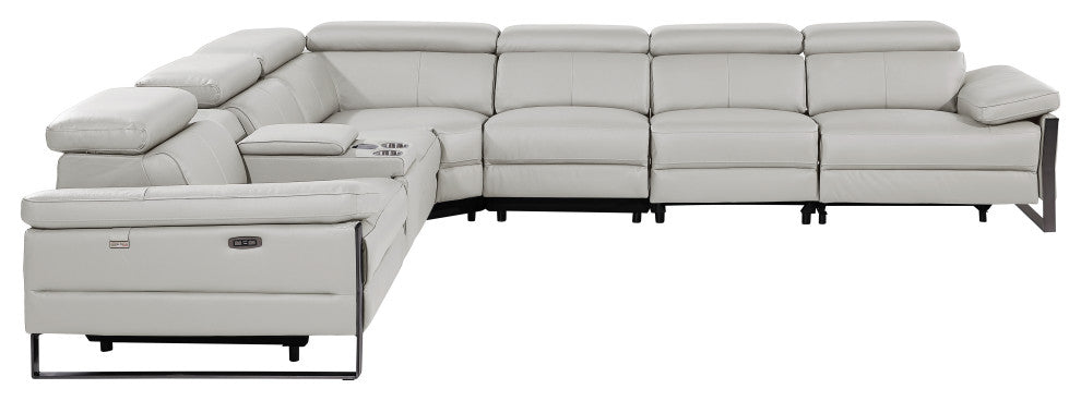 Antonio Italian Leather 7-Piece L-Shaped Power Reclining Sectional, Light Gray
