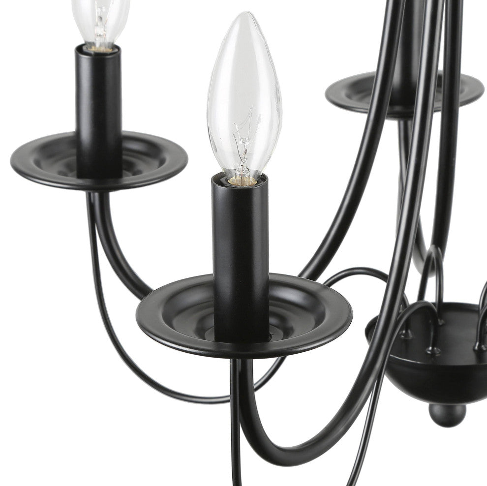 LNC 5-Light Modern Matte Metal Candle-Style Chandelier, Black