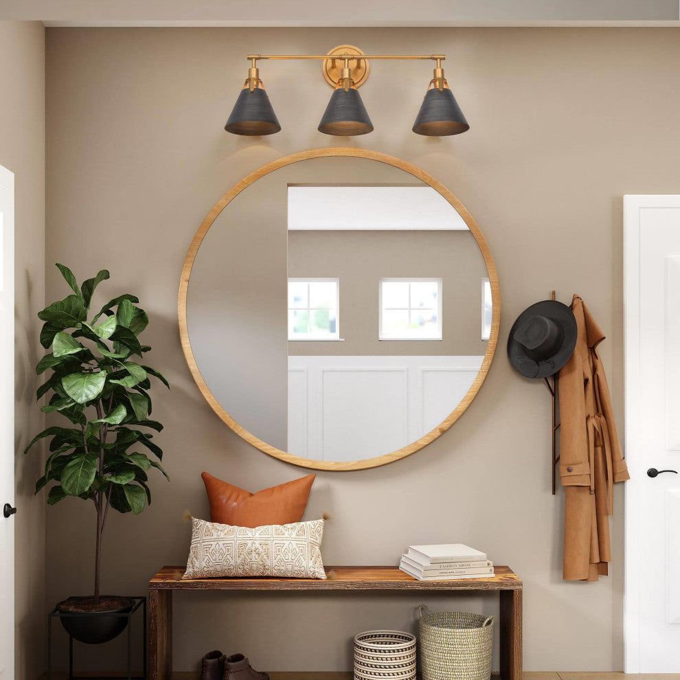 LALUZ 3 Light Brushed Gray and Antique Gold Transitional Vanity Light Bar