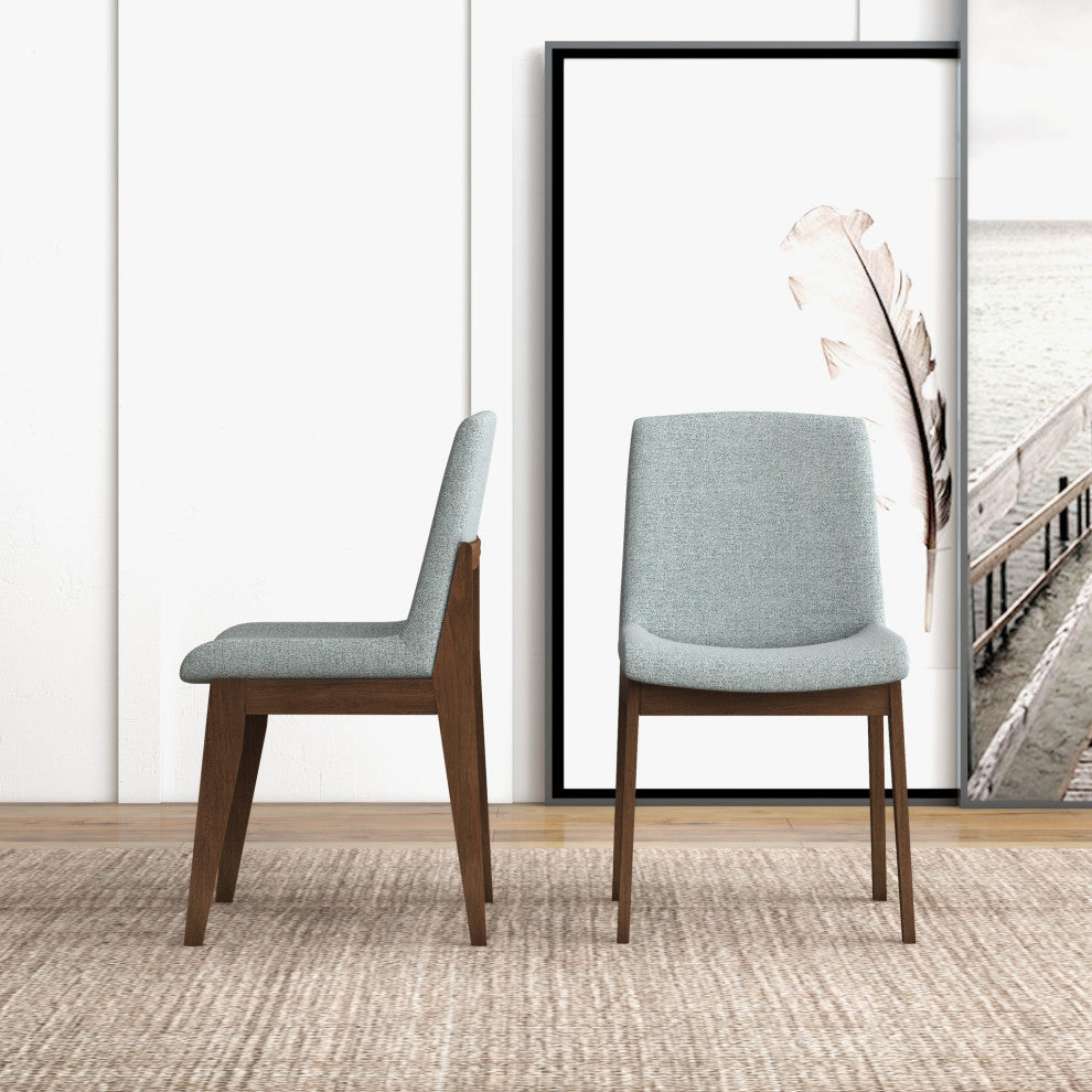 Ohio Midcentury Solid Wood Upholstered Dining Chair, Set of 2, Light Grey