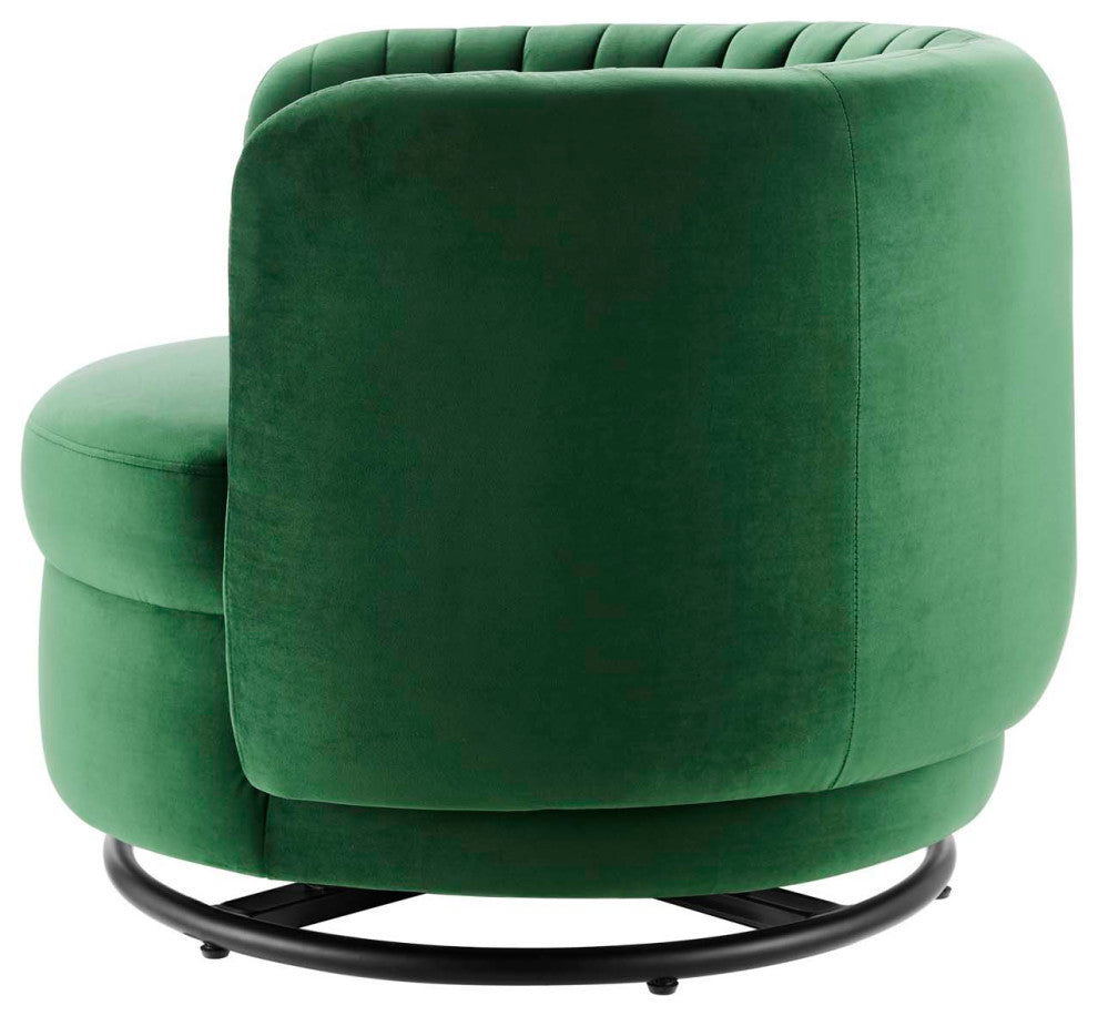 Armchair Swivel Accent Tufted Chair, Black Green, Velvet, Modern, Hospitality