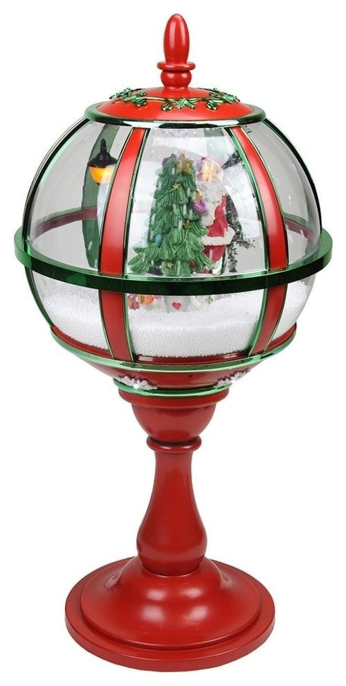 23.5" Red and Green Musical Santa With Christmas Tree Lamp