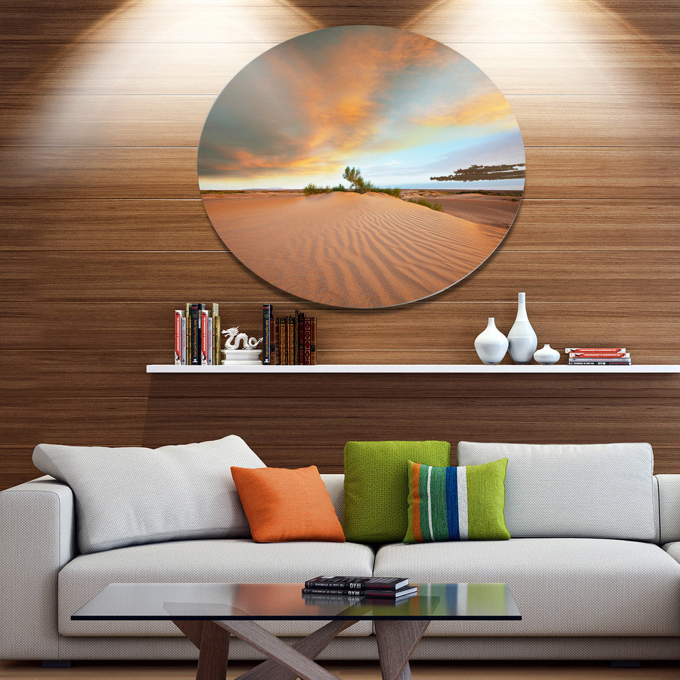 Green Plants In Wide Desert, African Landscape Disc Metal Wall Art, 36"