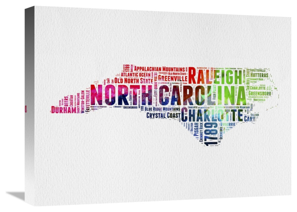 "North Carolina Watercolor Word Cloud" Fine Art Print