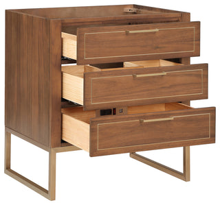 Markham 30" Single Bathroom Vanity Set, Walnut/Satin Brass, Quartz Countertop