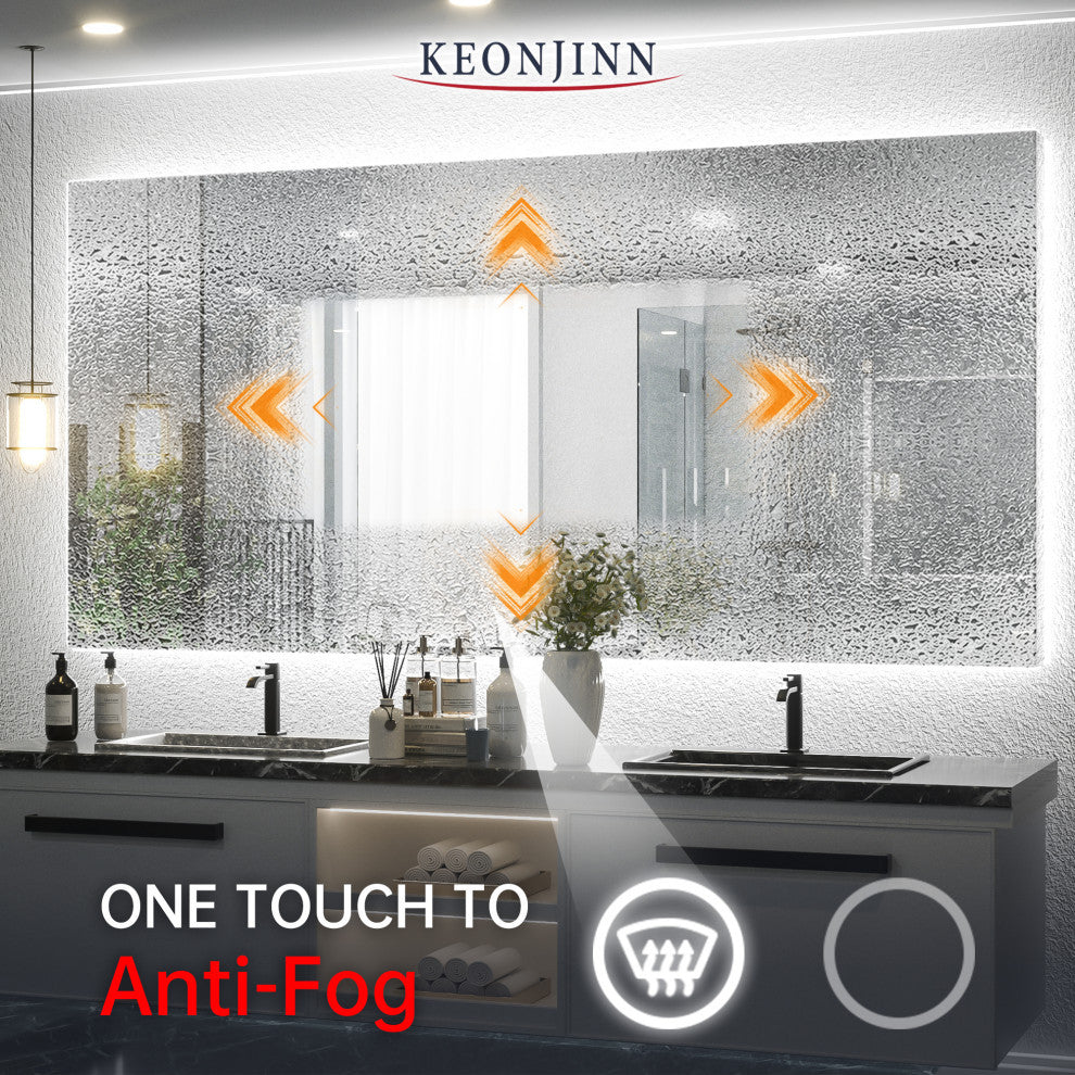 Backlit LED Mirror for Bathroom, Anti-Fog Dimmable, Silver, 72x36
