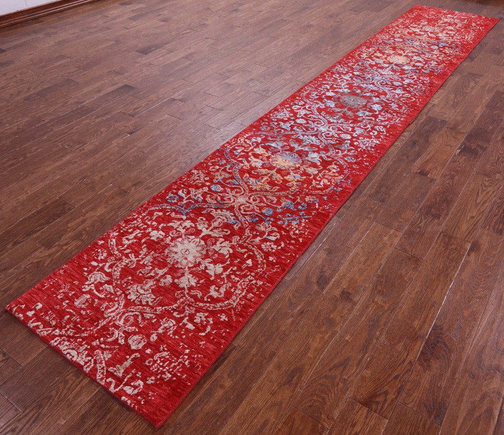 2' 5" X 14' 3" Modern Handmade Wool & Silk Runner Rug - Q14906