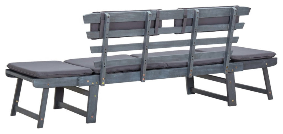 Vidaxl Garden Bench With Cushions 2-In-1 74.8" Gray Solid Acacia Wood