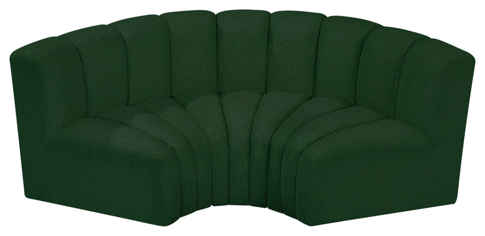 Arc Boucle Fabric Upholstered 3-Pc. Inward Curved Modular Sectional, Green