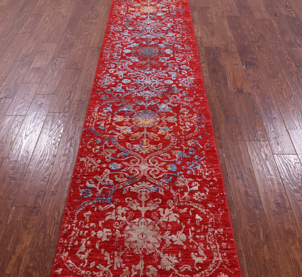 2' 5" X 14' 3" Modern Handmade Wool & Silk Runner Rug - Q14906